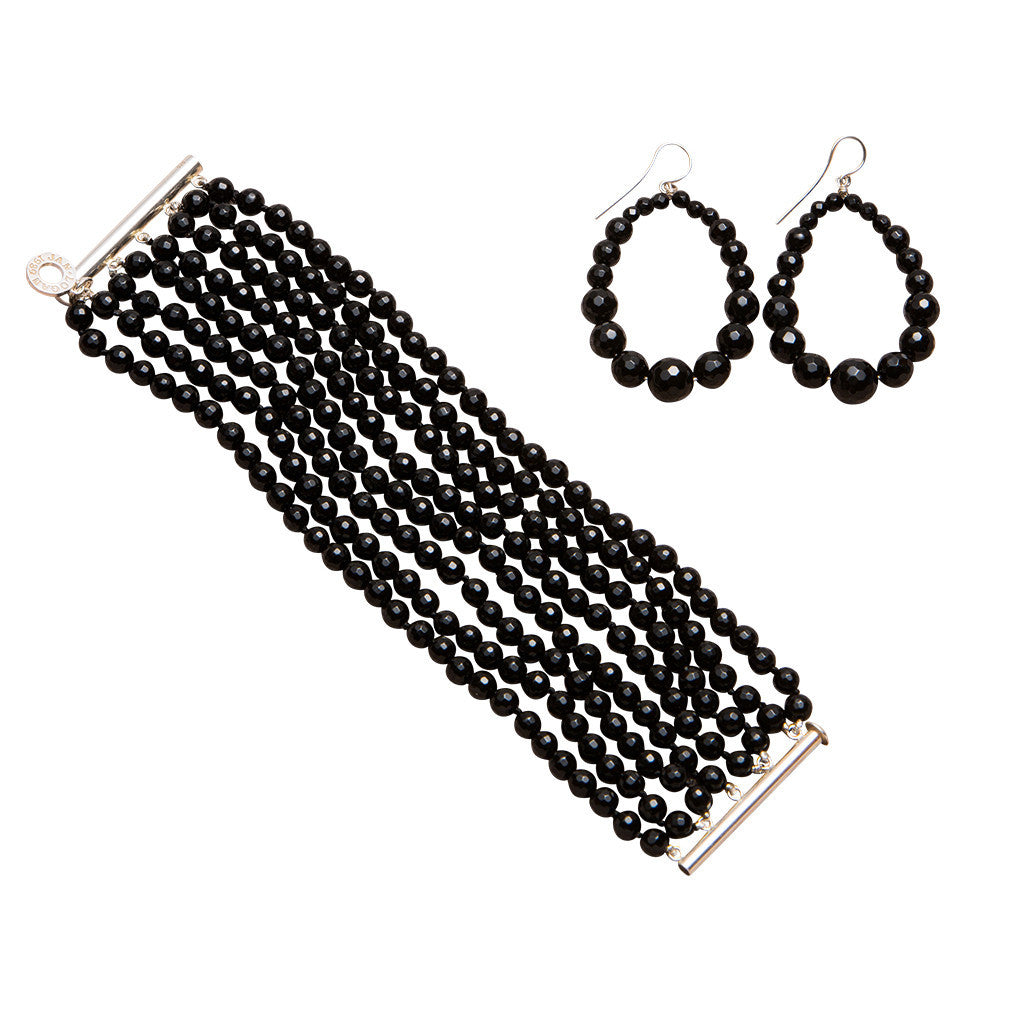 JAN LOGAN TEAR EARRINGS AND EIGHT ROW BRACELET