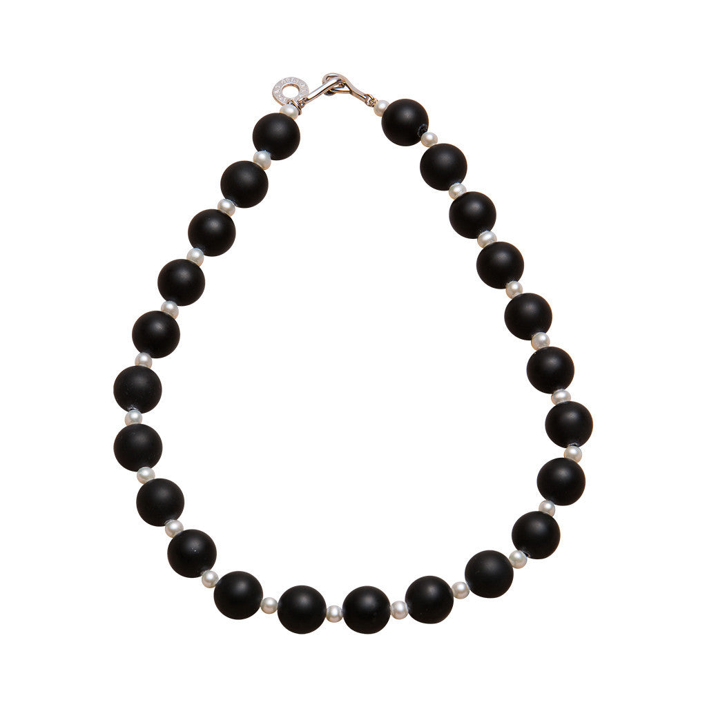 JAN LOGAN STERLING SILVER MATT ONYX AND FWP DENEUVE NECKLACE