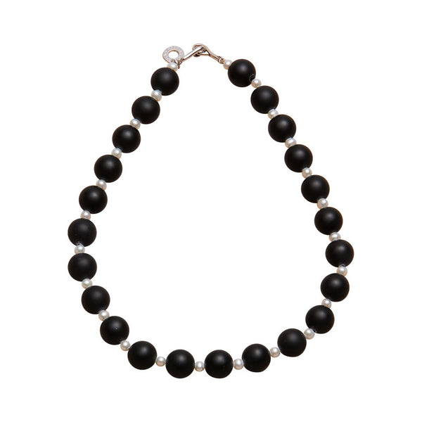 JAN LOGAN STERLING SILVER MATT ONYX AND FWP DENEUVE NECKLACE