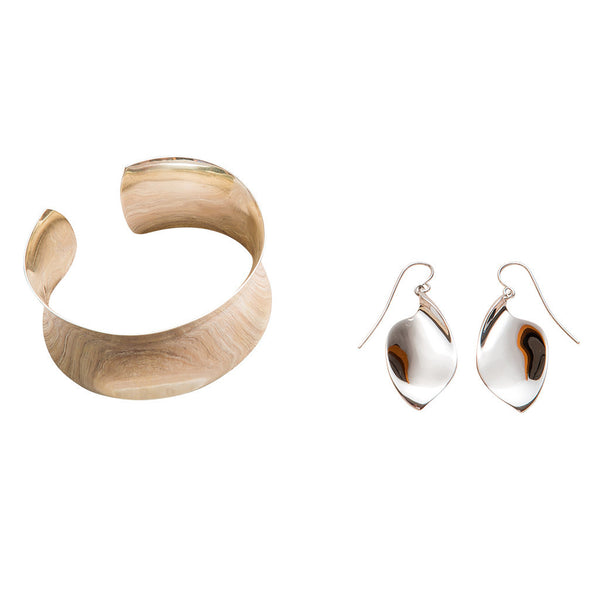 JAN LOGAN STERLING SILVER CUFF BANGLE AND MULBERRY EARRINGS